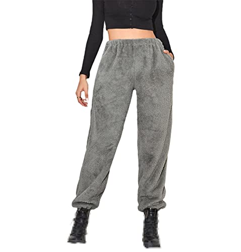 Pantalon de survêtement décontracté pour femme - Pantalon de jogging uni doux et chaud - Pantalon en polaire pour femme, gris, S Cover