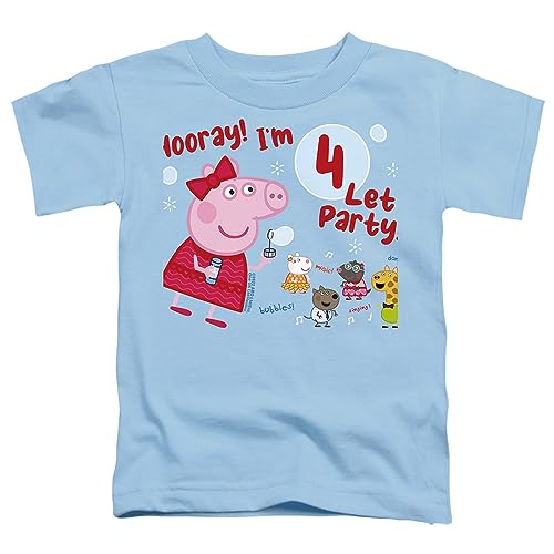 Popfunk Peppa Pig Hooray I'm 4 Birthday Unisex Toddler T-Shirt - Size 4, Light Blue