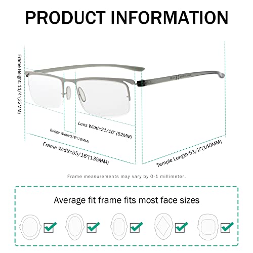 Eyekepper 3 works Half-rim Reading Glasses Silver Frame Reader Eyeglasses for Men Women Reading +0.75 - Image 3