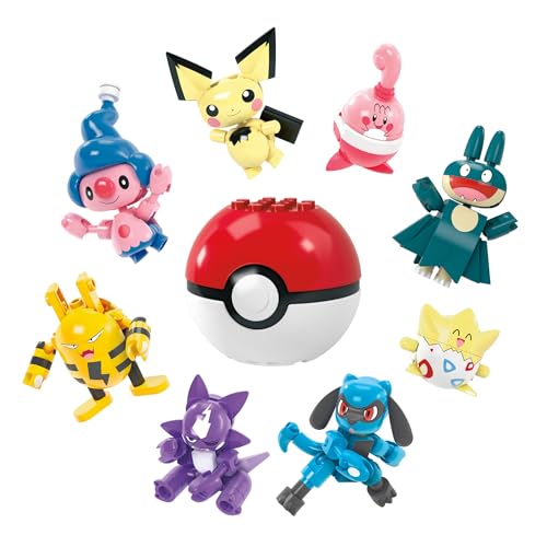 MEGA Pokémon Coffret Poké Ball de 8 Pokémon à construire contenant 189 pièces, figurines à l’effigie de Togepi, Pichu, Ptiravi, Goinfrex, Riolu,...