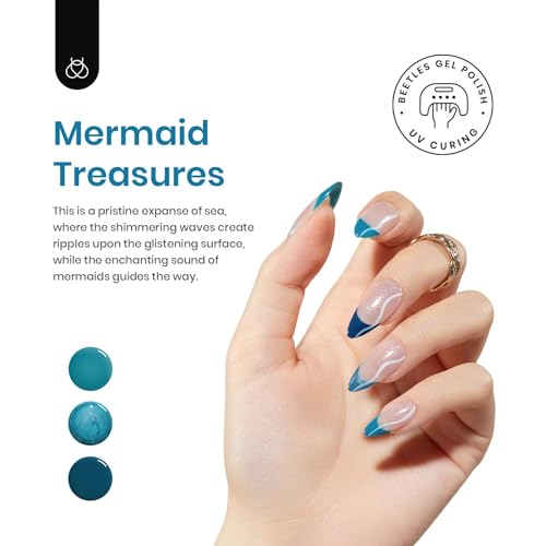 Image of Beetles Blue Gel Polish Set - Mermaid Treasures Collection, Glitter Pearl Polish Navy Dark Blue Colors Gel Nail Art Design Soak off Uv Led Nail Lamp St Patrick Day