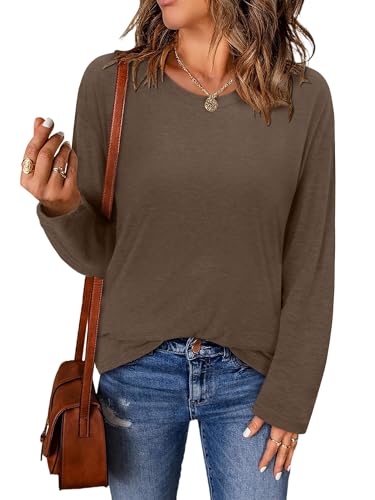 ONLYSHE Women's Casual Striped Long Sleeve Tops Crew Neck Knit Basic Loose Fit T Shirts Fall Fashion Tunic Outfits