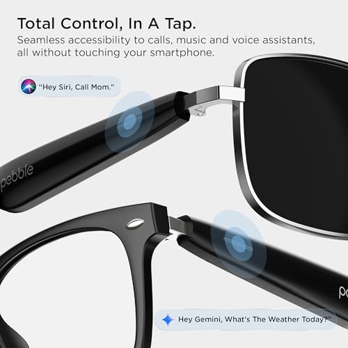 Image of Pebble Onyx Smart Glasses 5.4 with Dual Speakers, BT Calling, Voice Assistant & 10-Hour Battery | Premium Metal Hinge Design (Crystal Black)