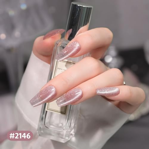 GAOY Glitter Cat Eye Gel Nail Polish Set with Magnet Pink Galaxy for Holographic Cat Eye, Salon Gel Manicure and Nail Art DIY at Home
