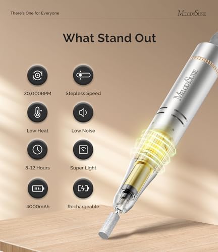 Image of MelodySusie Entry-Level Clip-On Rechargeable Nail Drill, SC320F 30000RPM E-File with Pastel & Colorful Design for Manicure Shaping & Gel Removal, Ideal for Training, Nail Art Practice & Home Use.