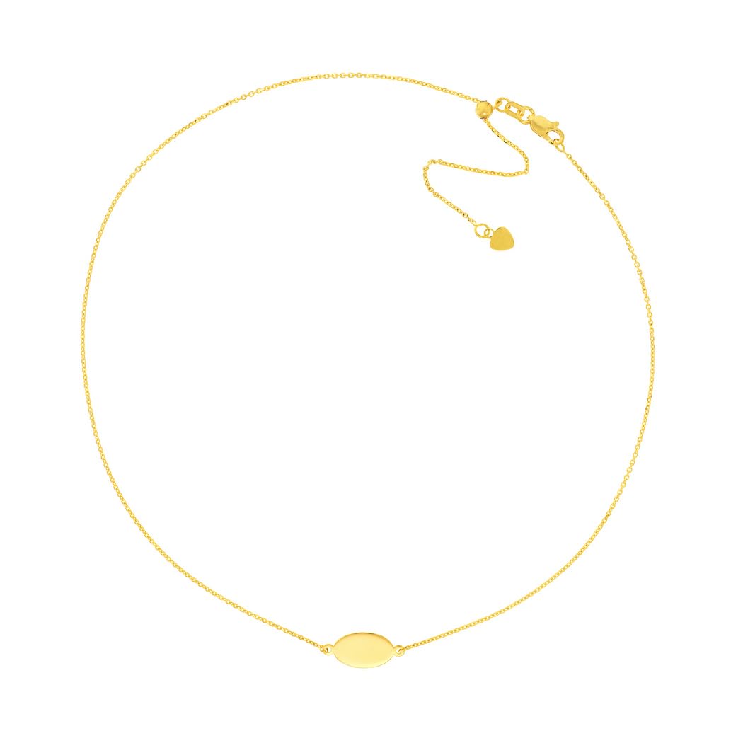 Collier ras du cou réglable en or jaune 14 carats avec plaque ovale gravable – Collier ras du cou pour femme – 41 cm, Or jaune, Pierres à facettes