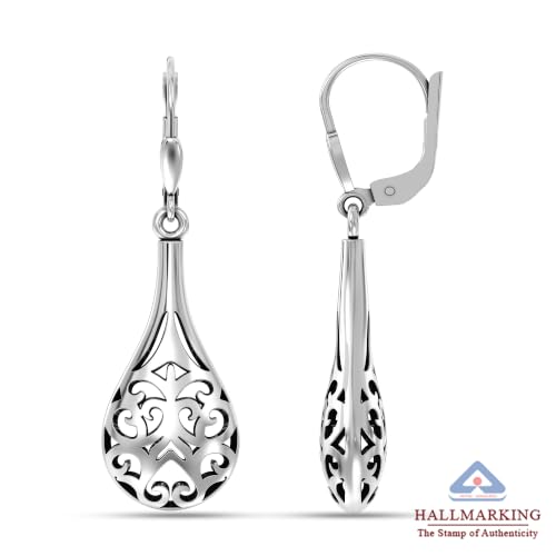 Image of TRUESILVER ACPL 925 Sterling Silver Drop Earrings for Women & Girls | BIS Hallmarked Elegant Dangle Earrings | Stylish Leverback Everyday & Gift Jewelry