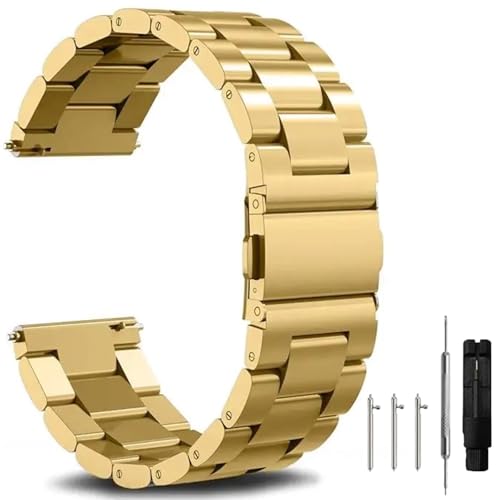 BCMCBV Correa de reloj de acero inoxidable de liberación rápida de metal cepillado mate de 18 mm, 20 mm, 22 mm, correa de repuesto para reloj inteligente para hombres y mujeres (oro, 18 mm), 18mm