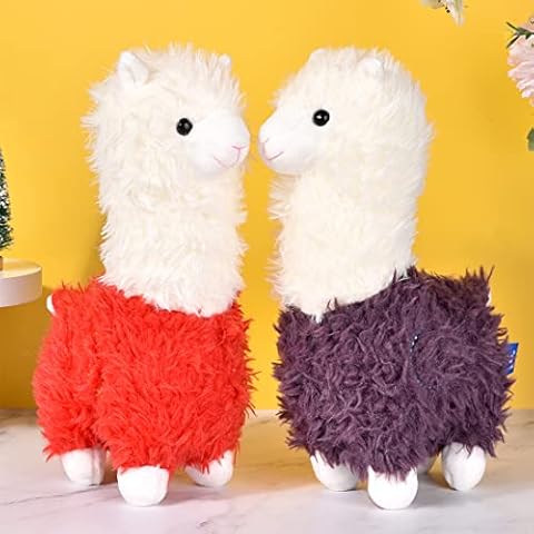 Morwealth Alpaca Stuffed Toy, 2 Pieces 11 Inch Alpaca Cuddly Toy Lama Cuddly Toy Alpaca Plush for Doll Present Baby (Purple and Red) Cover