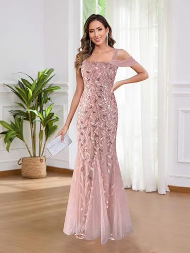 Mermaid Mother of The Bride Dresses for Women Sequin Tulle Off The Shoulder Long Classy Wedding Guest Gown4