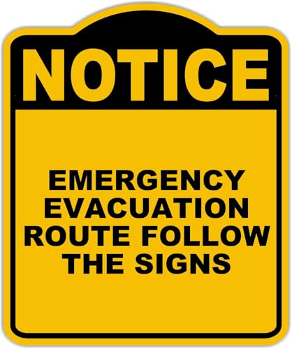 EMERGENCY EVACUATION ROUTE FOLLOW THE SIGNS Notice Yellow Black Aluminum Composite Sign 8.5 x 10 inches