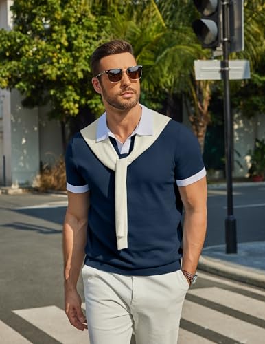 Image of COOFANDY Men's V Neck Short Sleeve Stretch Knit Polo Shirt