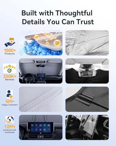 helloleiboo Graphene Windshield Sun Shade for SUVs and Most Mid-Size Sedans, 99% UV Blocki - image 5