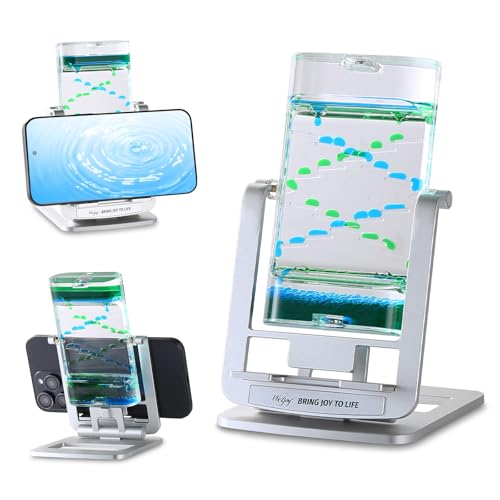 Weljoy 2-in-1 Phone Stand & Desk Toy – Adjustable Liquid Motion Bubbler Oil Drops Flow for Stress Relief, Desk Zen Gift Portable Office/Home Zen Focus