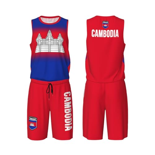 DABOYOZHZH Cambodia Flag Cool 4 Basketball Uniform Suit for Men Team Training Athletic Gradient Jersey