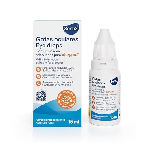 Senti2 - Gotas Hidratantes para Ojos Irritados y Secos por Alergias, Lágrima Artificial con Ácido Hialurónico 0,2% y Aptas para Lentes de Contacto, 15 ml