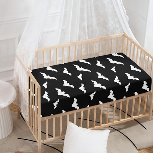 Image of Black Bat Fitted Crib Sheet Bats Baby Crib Sheet Fit Standard Crib and Toddler Mattress,Crib Mattress Sheets for Boys Girls 28 inchx52 inch