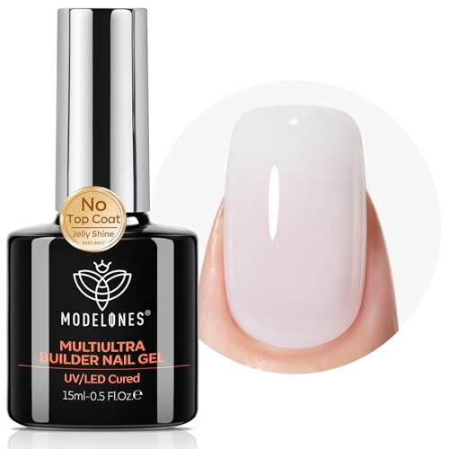 Image of modelones Builder Nail Gel No-Wipe, 9-in-One Milky White Builder for Nails, C-Curve Sculpting, Glossy Jelly Finish, No Top Coat Needed LED Lamp Cured Color Rubber Base Gel Polish for Quick DIY Salon
