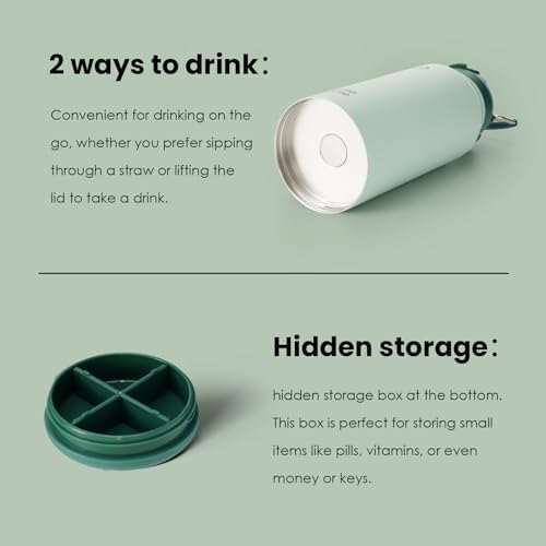 BOTTLE BOTTLE Insulated Water Bottle 950ml(32oz) Stainless Steel Sports Water Bottles with Straw Dual-use Lid Drink Flask Design for Gym with Pill Box (Green)