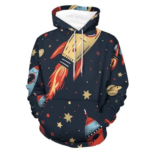 Sweat à capuche planète et fusée étoilée en taille S pour homme et femme