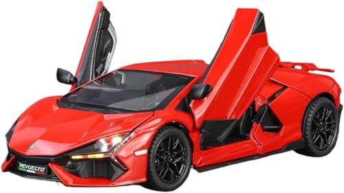 Image of 1:24 Lamborghini Revuelto Diecast Model Car | Pull Back Acousto-Optic Alloy Metal Toy with Realistic Sound & Light Effects | Toy Car for Kids Boys Girls & Collectors (RED)