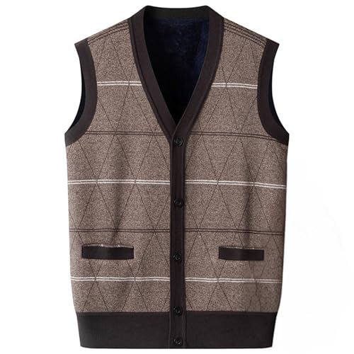 Cambkatl Fleece Lined Sweater Vest for Men Button Down V Neck Sleeveless Cardigan Knitted Warm Winter Waistcoat