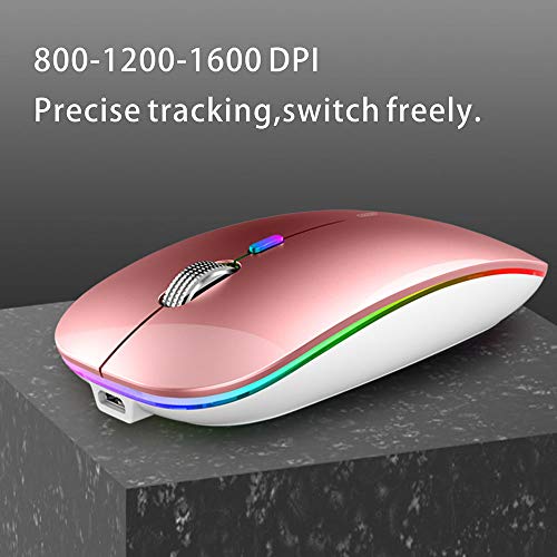 Coener M12 Mouse Senza Fili Bluetooth, Bluetooth 5.1 + 2.4G Wireless Ricaricabile Mouse Senza Fili Ottico Piccolo Portatile con Mouse USB per per Notebook, PC, Laptop, Computer, MacBook (Oro Rosa)