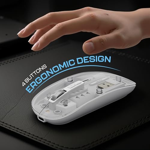 Image of Geonix Crystal Optical Wireless Transparent Mouse, 2.4GHz with USB Nano Receiver, 4 DPI Modes, High Precision Optical Tracking, 10m Working Distance with RGB Light (White)
