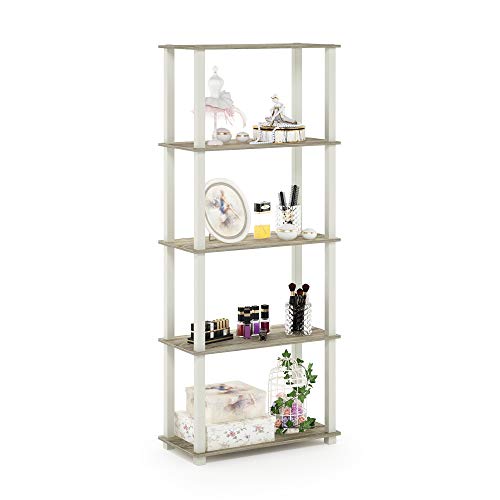 Image of Furinno Turn-N-Tube 5-Tier Multipurpose Shelf / Display Rack / Storage Shelf / Bookshelf, Square Tubes, Sonoma Oak /White