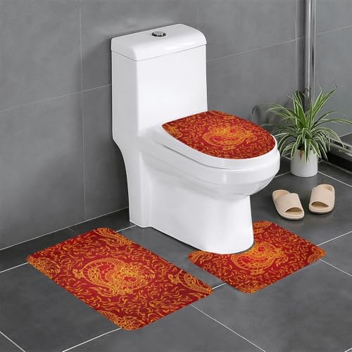 龍 竜 ドラゴン柄 和風(2) トイレマット 3点セット フタカバー 浴室足ふきマット 吸水 速乾 滑り止め 抗菌 防臭 洗える ふわふわ プレゼント 40x60cm