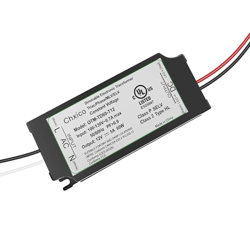 Image of 60W 12V Dimmable LED Driver, Triac /Phase /ELV /MLV Dimmable Power Supply, Compatible with Lutron and Leviton Dimmer, AC to DC Transformer for LED Light,UL Listed, Class 2