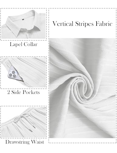 LecGee Men's 2 Piece Vertical Striped Textured Outfits Summer Casual Button Down Shirts And Pants Matching Sets3