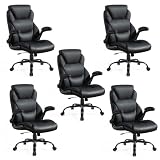 Brage Living 400LBS Big and Tall Office Chair, Leather Executive Desk Chair with Padded Flip-up Arms, Heavy Duty Swivel Rolling Computer Chair for Home Office, Black, Set of 5