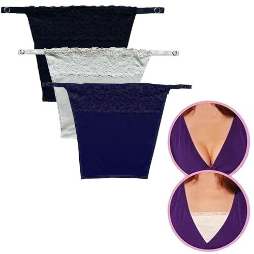 Image of Cotton Clip On Camisole for Women Mock Lace Cleavage Cover Deep Neck Cover Up Inner Cami Secret Slip Insert for Tops Dresses Saree Blouses Breathable Free Size Set of 3