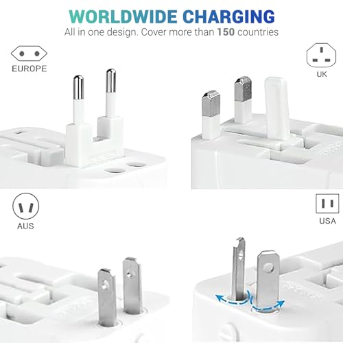 Image of Embox Universal Travel Adapter | All-in-One Worldwide Charger Adapter with Type C, USB & Type A Ports | Supports 224+ Countries | International Plug for Phone, Laptop, Gadgets (100-250V, White)