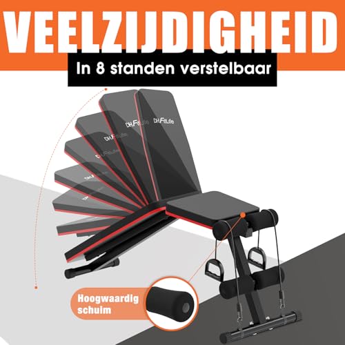 DH FitLife Opvouwbare 8-in-1 halterbank | 80% ruimtebesparende trainingsbank voor totale lichaamstraining thuis | Verstelbare fitnessbank en schuine bank, buikspiertrainer voor homegym - Afbeelding 3