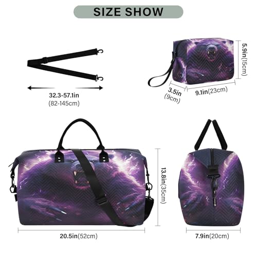 Fancy Purple Bear Travel Duffel Bags Gym Bag Weekender Handbag with Toiletry Bag for Women Girls Men3