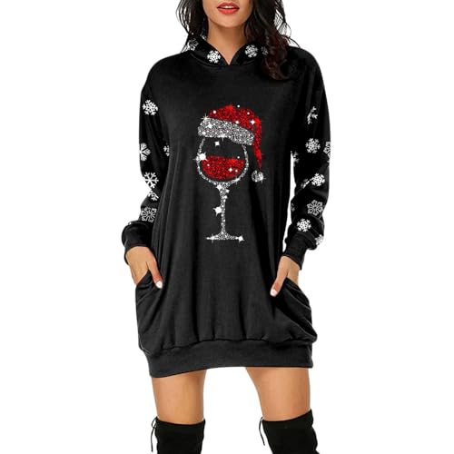 Caxndycing Weihnachtspullover Kleid Damen Weihnachtskleid Kariert Lustig Muster Winter Einlanger Schulter Knielang Kleider Langarm Weihnachten Party...