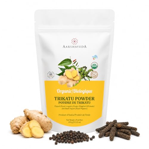 Image of Organic Trikatu Powder Churna 100g | Pure Herbal Supplement with Ginger, Pippali & Black Pepper | Natural Metabolism Booster & Digestive Wellness for Weight Management | USDA Certified