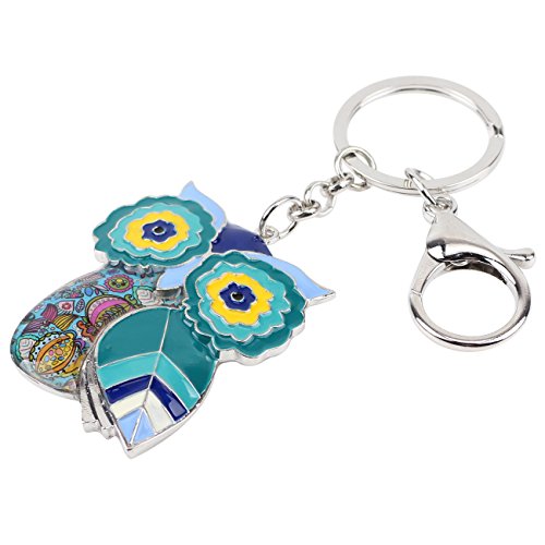 Bonsny Enamel Metal Chain Owl Key Chains For Women Car Bag Charms Pendant Gifts (Blue) #TOP1