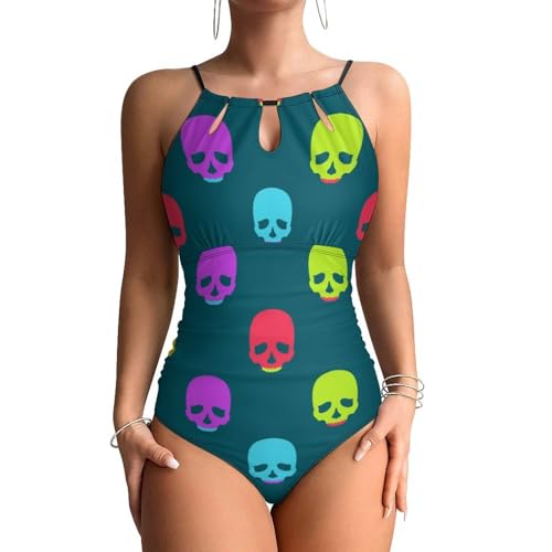 Maillot de bain une pièce femme contrôle ventre et imprimé crâne