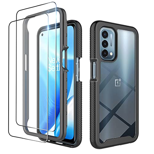 Dzxouui for Oneplus Nord N200 5G Case with 2 Pack Screen Protector,One Plus Nord N200 Case,Heavy Duty Protective Shockproof Bumper Hybrid Clear TPU Cover Phone Case for Oneplus Nord N200 5G(XK-Black)