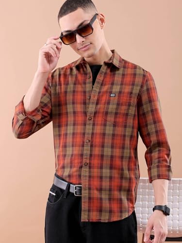 Image of The Indian Garage Co Men Regular Fit Checkered Full Sleeves Cutaway Collar Casual Shirt