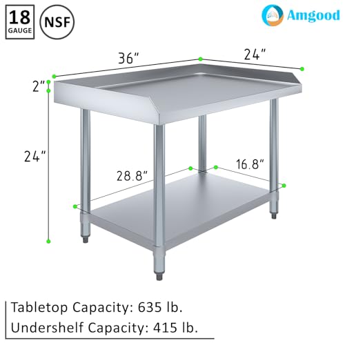 Image of AmGood Stainless Steel Equipment Stand - Heavy Duty, Commercial Grade, with Undershelf, NSF Certified (24 inch Width x 36 inch Length)