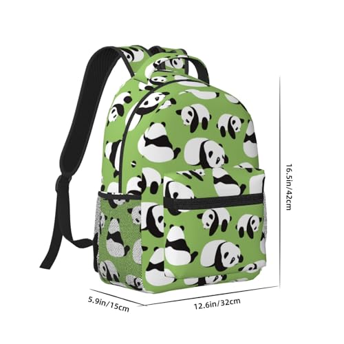 Sac à dos imprimé panda vert pour étudiant résistant à l'eau noir