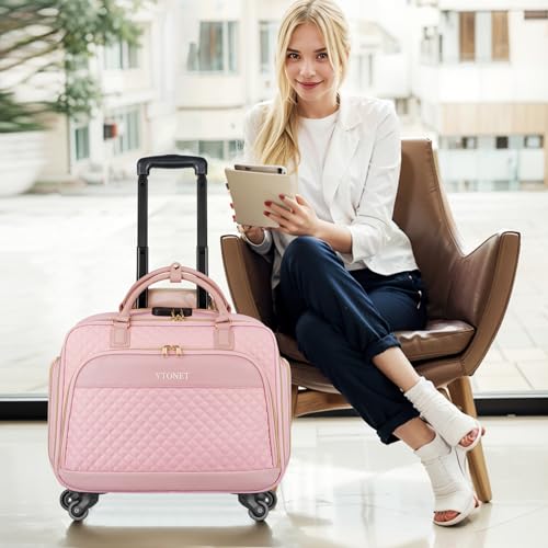 Image of Ytonet Rolling Briefcase for Women, 17.3 Inch Rolling Laptop Bag with Lock, Water Resistant Overnight Computer Bag on Wheels Roller Bag for Travel Business Work School Weekender Teacher, Pink