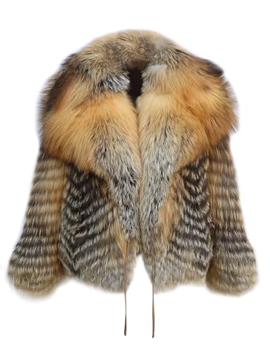 Women's Genuine Strip Fox Fur Coat Winter Fur Jacket Long Sleeve Fuzzy Outerwear