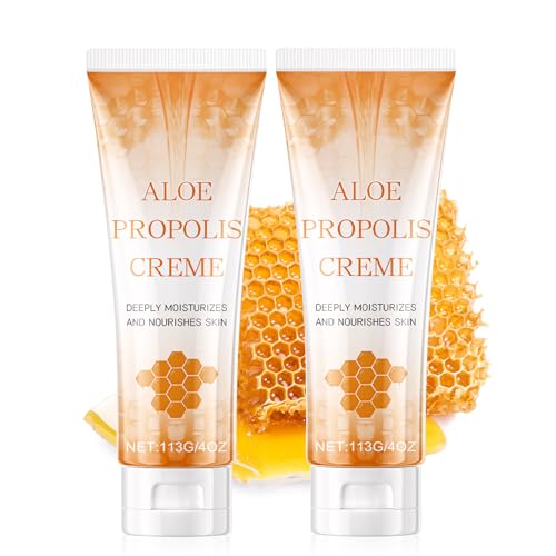 Aloe Propolis Crema, Unguento de Propoleo Soothing, 74% Cremas Aloe Vera, Crema Hidratante Corporal y Facial, Skincare Coreano para Todo Tipo de Piel (2 X 113g)