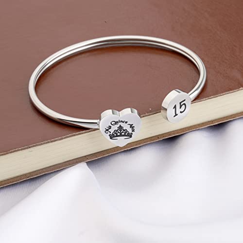 Image of PLITI 15th Birthday Gifts For Daughter Quinceanera Sweet 15 Bangle Mis Quince Anos Latina Spanish Bracelet Crown Themed Jewelry