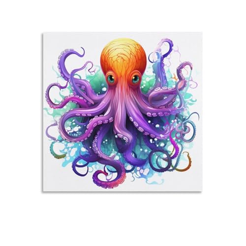 Grande œuvre d'art moderne pieuvre colorée 70x70 cm haute définition